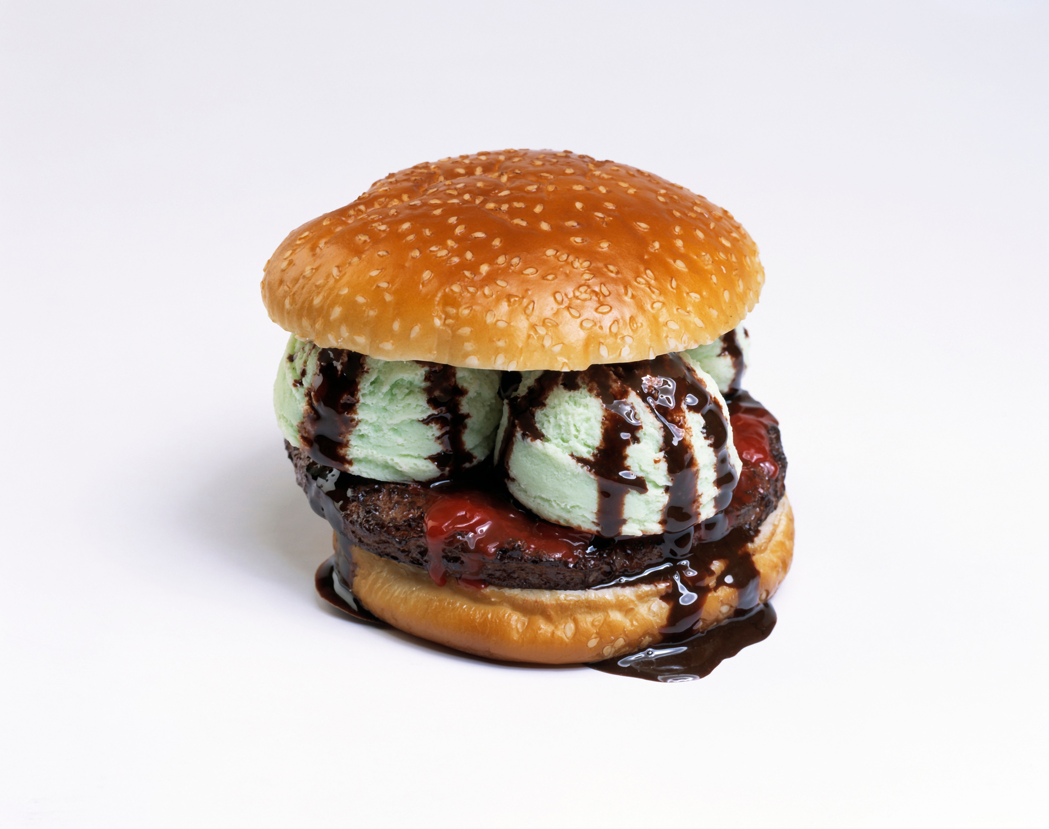 Hamburger With Ice Cream on White Background